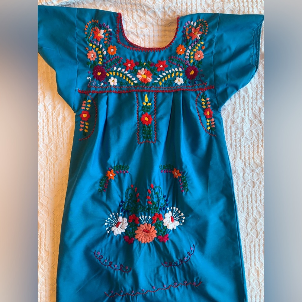 Embroidered Blue Kids Casual Dress - Picture 10 of 16